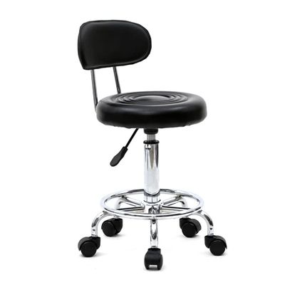 DESIGNSCAPE3D Adjustable Round Salon Stool with Back and Line, Black