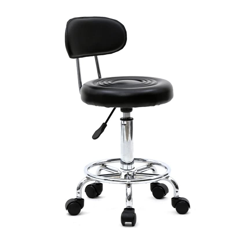 DESIGNSCAPE3D Adjustable Round Salon Stool with Back and Line, Black
