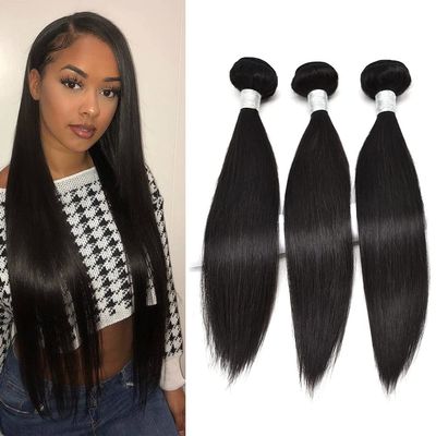 10A Grade Straight Hair Bundles for Black Women 97g Per Bundle Double Weft Unprocessed Human Hair Bundles Brazilian Remy Virgin Hair Extensions Natural Color for African American Woman Can Be Dyed and Bleached (14/16/18, straight wave)