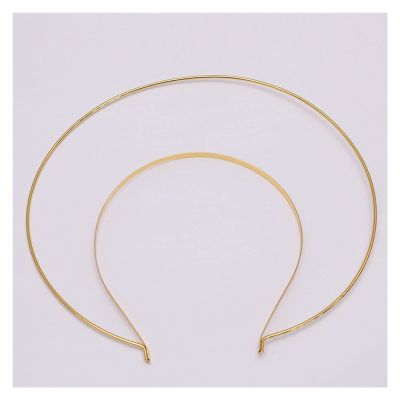 AS 2pcs Metal Headband Hairband Two-line Bride Crown Headdress Gold Silver Hairwear Head Hair Band Base Jewelry Components Wedding D730 (Color : 2pcs Gold, Size : Outer Band Dia 210mm)
