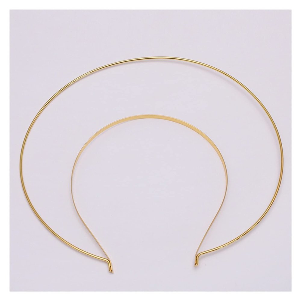 AS 2pcs Metal Headband Hairband Two-line Bride Crown Headdress Gold Silver Hairwear Head Hair Band Base Jewelry Components Wedding D730 (Color : 2pcs Gold, Size : Outer Band Dia 210mm)