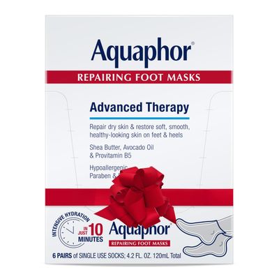 Aquaphor Repairing Foot Masks, Moisturizing Socks for Dry Feet with Avocado Oil and Shea Butter, Holiday Gifts for Self Care, Pack of 6