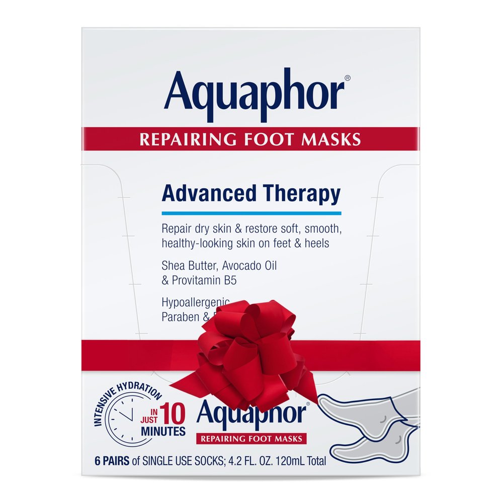 Aquaphor Repairing Foot Masks, Moisturizing Socks for Dry Feet with Avocado Oil and Shea Butter, Holiday Gifts for Self Care, Pack of 6