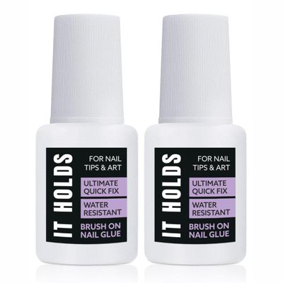 Extra Strong Brush On Nail Glue for Press On & Acrylic Nails, Waterproof Long-Lasting Quick-Drying Nail Tip Glue (8ml, 2-Pack)