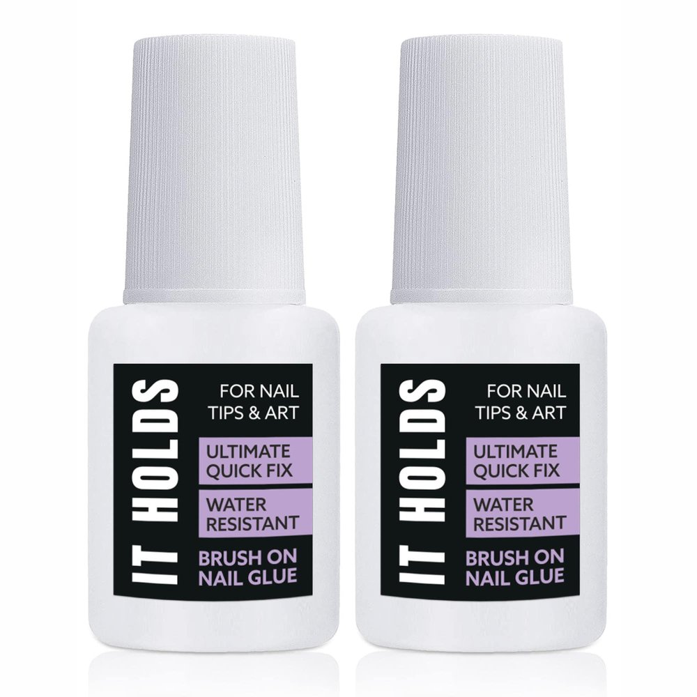 Extra Strong Brush On Nail Glue for Press On & Acrylic Nails, Waterproof Long-Lasting Quick-Drying Nail Tip Glue (8ml, 2-Pack)