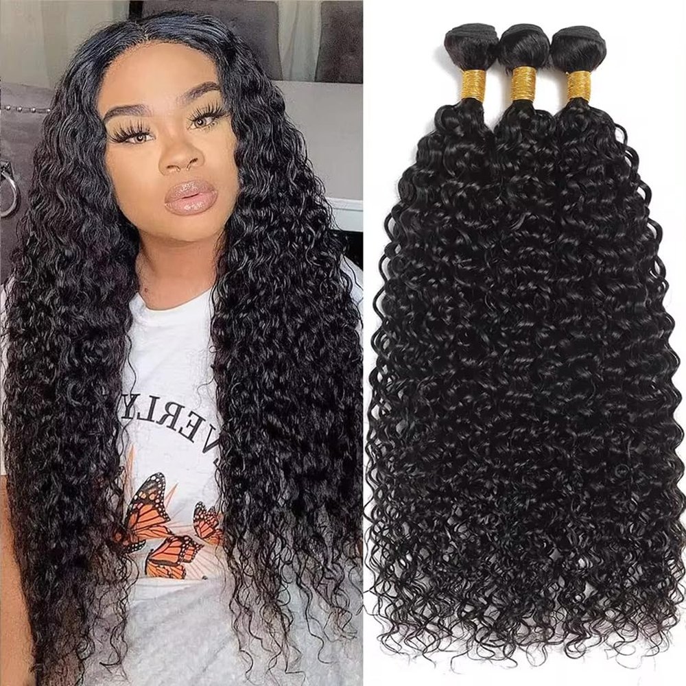 10A Brazilian Human Hair Water Wave Bundles Wet and Wavy Human Hair 3 Bundles for Black Women 18 20 22 Inch Water Curly Hair Extensions Ocean Wave Bundles Natural Black Color