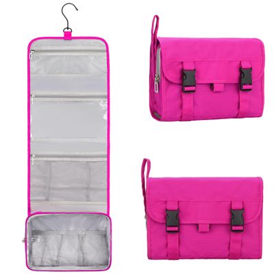 Relavel HangingTravel Toiletry Bag for Women, Large Capacity Toiletries Bag, Travel Essentials Organizer, Hanging Makeup Case for Accessories, Waterproof Bathroom Shower Bag (hot pink)