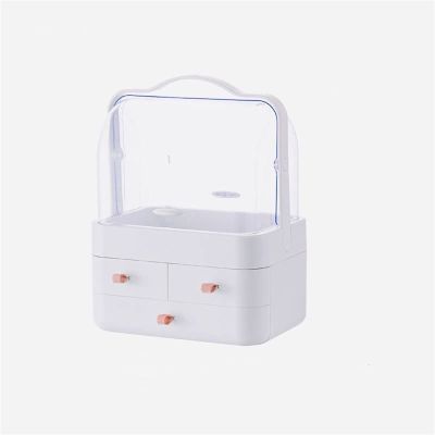 Cosmetics Storage Box Storage Box Portable Desktop Lipstick Skin Care Cosmetics Storage Box Dormitory Desktop Dust-proof Simple Household Organizer Dresser Skin Care Product Shelf ( Color : White )