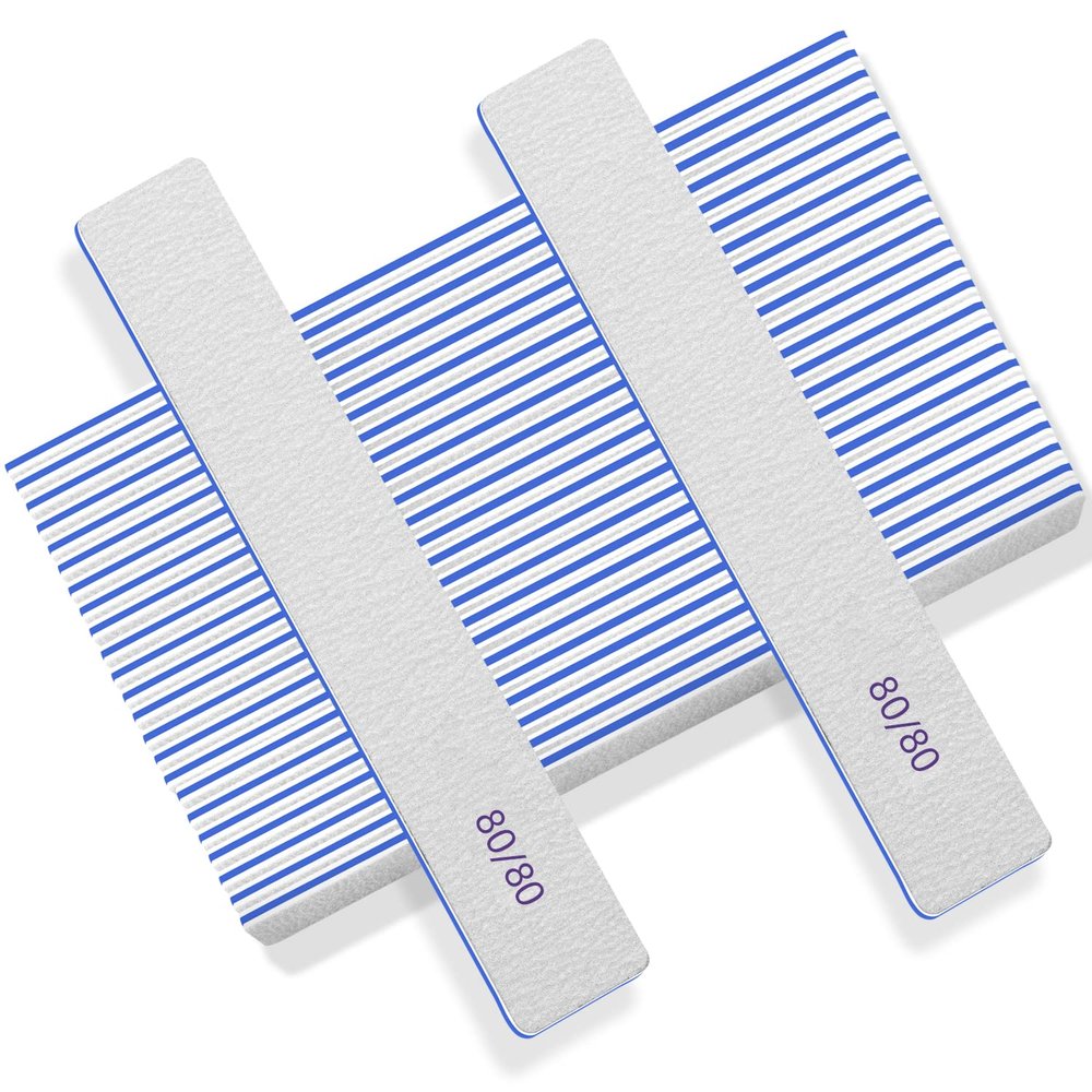 Nail Files 50pcs-Nail File 80/80 Grit for Acrylic Nails, Rough Nail Files Emery Boards for Artificial Nails, Fake Nails, Professional Double Sided Jumbo Zebra Nail File
