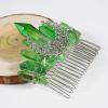 Soulnioi Natural Crystal Green Crystal Pillars Hair Comb Hollow Moon Hairpin and Blue-Green Crystal Gravel Gold Earrings with Golden Beads for Gift view 3