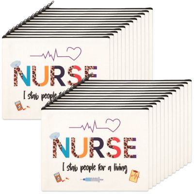 LEIFIDE 24 Pieces Christmas Nurse Gifts Makeup Bags Nurse Appreciation Gift for Women, Canvas Cosmetic Bag Practitioner(Cute Style)