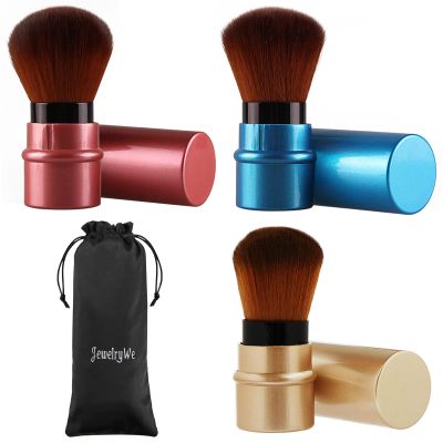 JewelryWe 3 Colors Cosmetic Beauty Makeup Minerals Powder Brush Travel Retractable Kabuki Brush, Foudation Blush Brush Cosmetic Tool