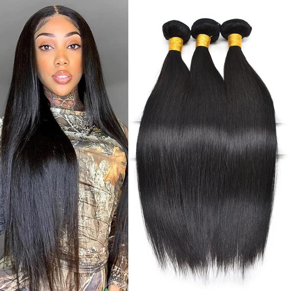 10A Grade Brazilian Remy Virgin Hair Bundles for Black Women 97g Per Bundle Double Weft Unprocessed Human Hair Bundles Natural Color for African American Woman Straight Wave Body Wave Loose Wave Deep Wave Curly Hair Can Be Choose (12", loose wave)