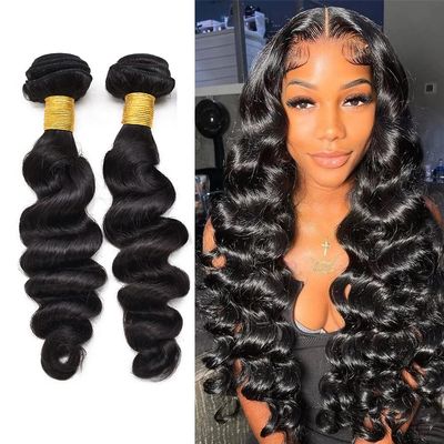 10A Grade Brazilian Remy Virgin Hair Bundles for Black Women 97g Per Bundle Double Weft Unprocessed Human Hair Bundles Natural Color for African American Woman Straight Wave Body Wave Loose Wave Deep Wave Curly Hair Can Be Choose (24", loose wave)
