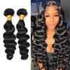 10A Grade Brazilian Remy Virgin Hair Bundles for Black Women 97g Per Bundle Double Weft Unprocessed Human Hair Bundles Natural Color for African American Woman Straight Wave Body Wave Loose Wave Deep Wave Curly Hair Can Be Choose (24", loose wave) view 1