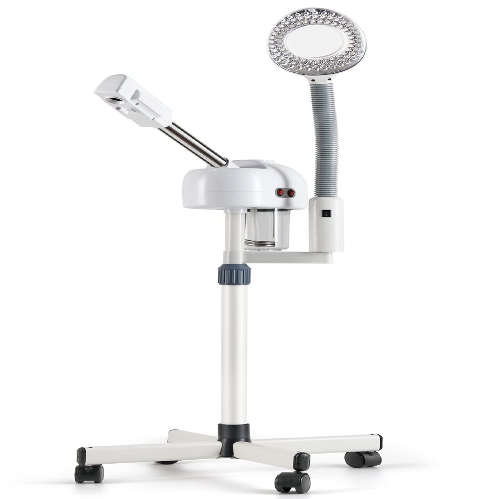 Beautynao 2 in 1 Facial Steamer 5X Magnifying Lamp Rolling On Wheels Professional Spa Beauty Salon for Skin Care(White)