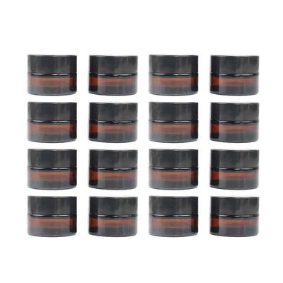 10 Pack 5g/5ml Amber Glass Empty Sample Bottle Cosmetic Jars with Inner Liners, Black Lids Lotion Bottle Refillable Container for Cosmetic, Cream, Lotion and Beauty Products