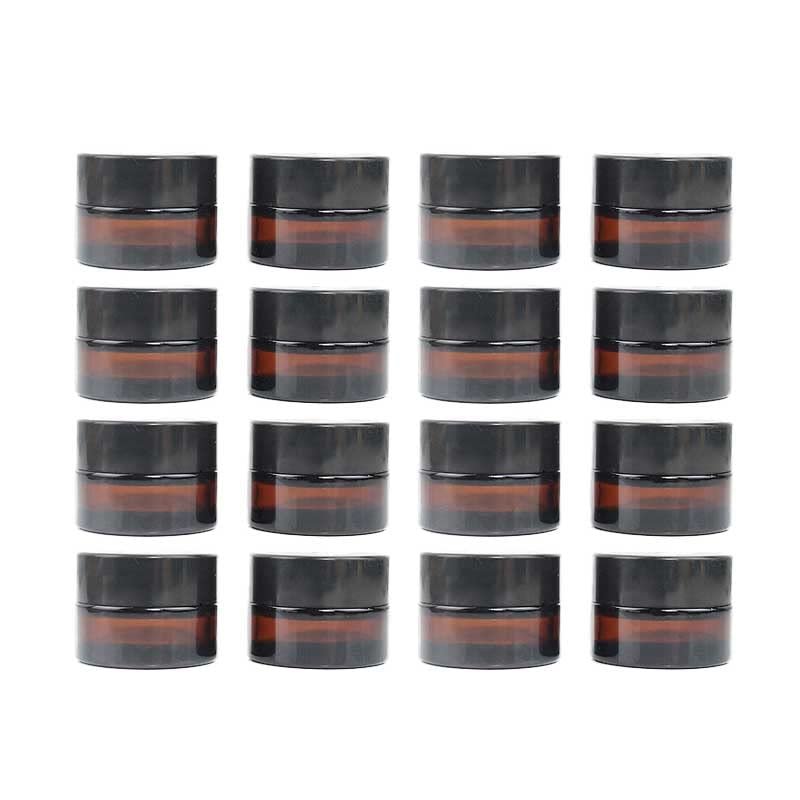 10 Pack 5g/5ml Amber Glass Empty Sample Bottle Cosmetic Jars with Inner Liners, Black Lids Lotion Bottle Refillable Container for Cosmetic, Cream, Lotion and Beauty Products