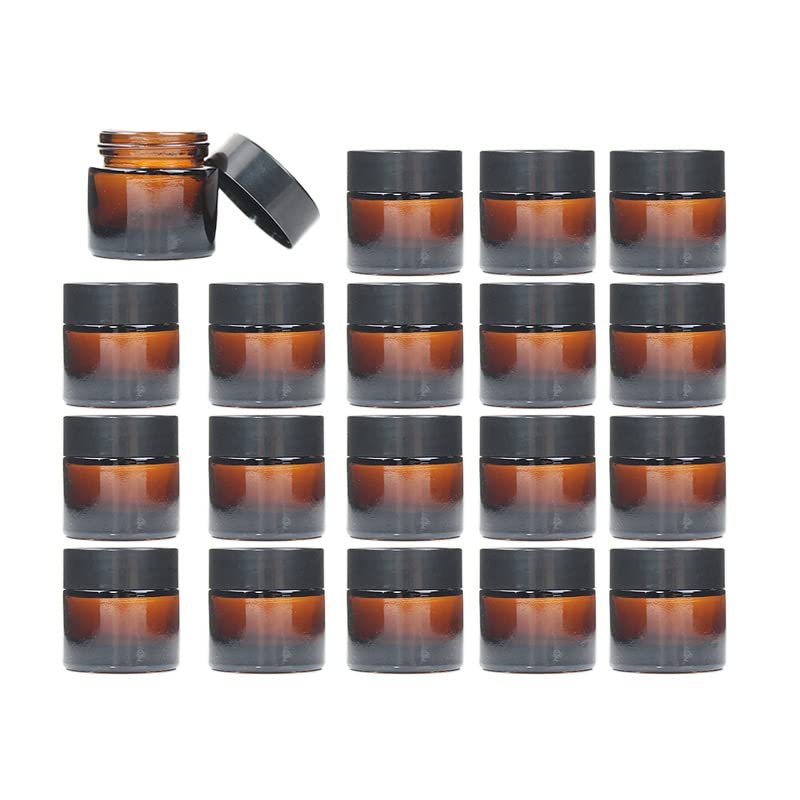 10 Pack 10g/10ml Amber Glass Empty Sample Bottle Cosmetic Jars with Inner Liners, Black Lids Lotion Bottle Refillable Container for Cosmetic, Cream, Lotion and Beauty Products