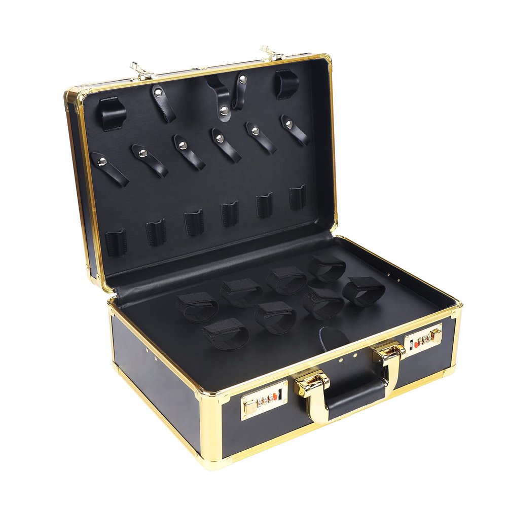 Large Barber Carrying Case Barber Case, Stylist Tool Box Professional Salon Hair Cutting Grooming Kit Storage Organizer for Clippers, Scissors, Barber Supplies (Gold)