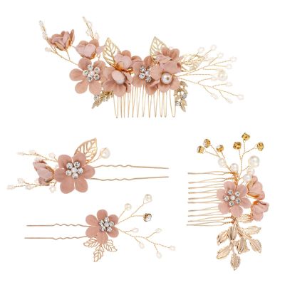 Kisangel 4pcs Bridal Hair Combs Set Artificial Flower Accents Elegant Wedding Hair Accessories for Brides for Special Occasions and Celebrations