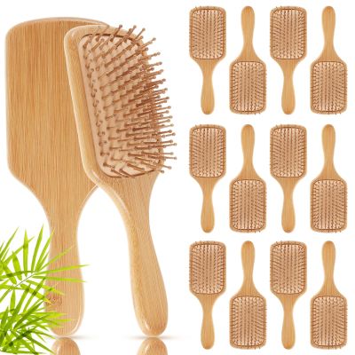 Tessco for you 12 Pcs Bamboo Hair Brushes Bulk Wooden Paddle Brush Scalp Massage Bristle Anti Static Engraving DIY Gifts for Women, Party, Wedding(9.65'' X 3.35'',Natural)