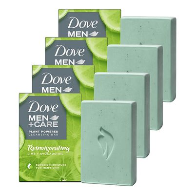 DOVE MEN + CARE Plant-Powered Natural Essential Oil Bar Soap Reinvigorating Lime + Avocado Oil to Clean and Hydrate Mens Skin 4-in-1 Bar Soap for Men's Body, Hair, Face and Shave. 5 oz, 4 Count