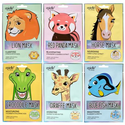 Epielle Character Face Mask Wild Kingdom 6 Pack, Fun & Effective Korean Skin Care, Spa Party Favors, Stocking Stuffers, Birthday Gifts for Women, Self Care Gifts