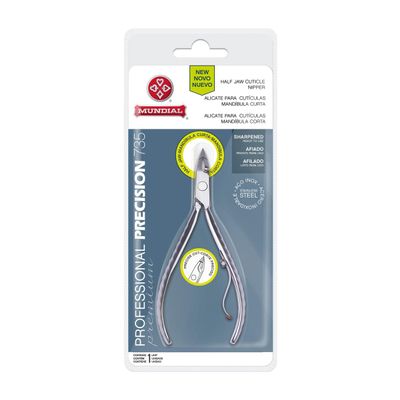 Mundial 735-PR Half Jaw Cuticle Trimmer, Stainless Steel Nipper for Cuticles, Rust Resistant, Super Sharp & Precise, Ergonomic Anti-slip handles