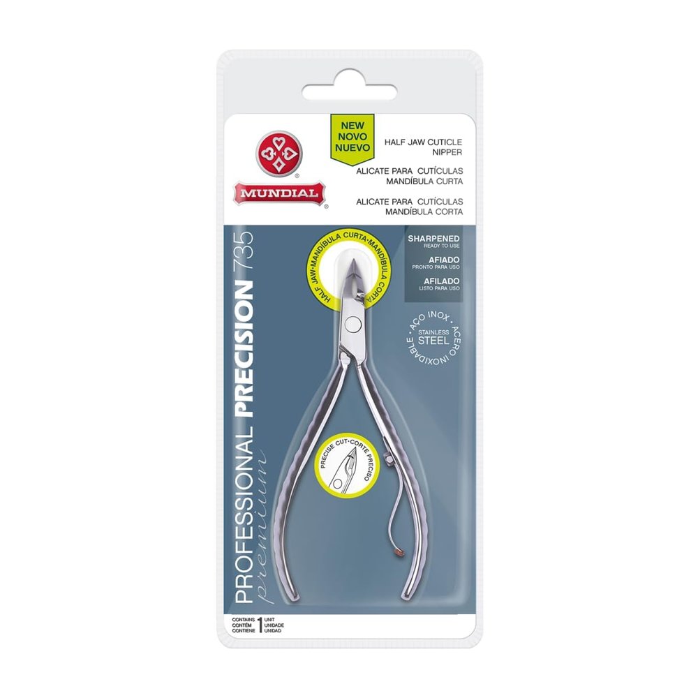 Mundial 735-PR Half Jaw Cuticle Trimmer, Stainless Steel Nipper for Cuticles, Rust Resistant, Super Sharp & Precise, Ergonomic Anti-slip handles