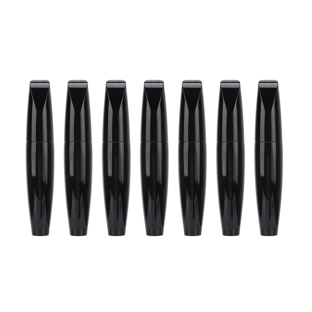 Empty Mascara Tubes 7pcs 15ml Set, Glossy Black, Thin Soft Brush Heads, Sealed DIY Kit with Rubber Stoppers