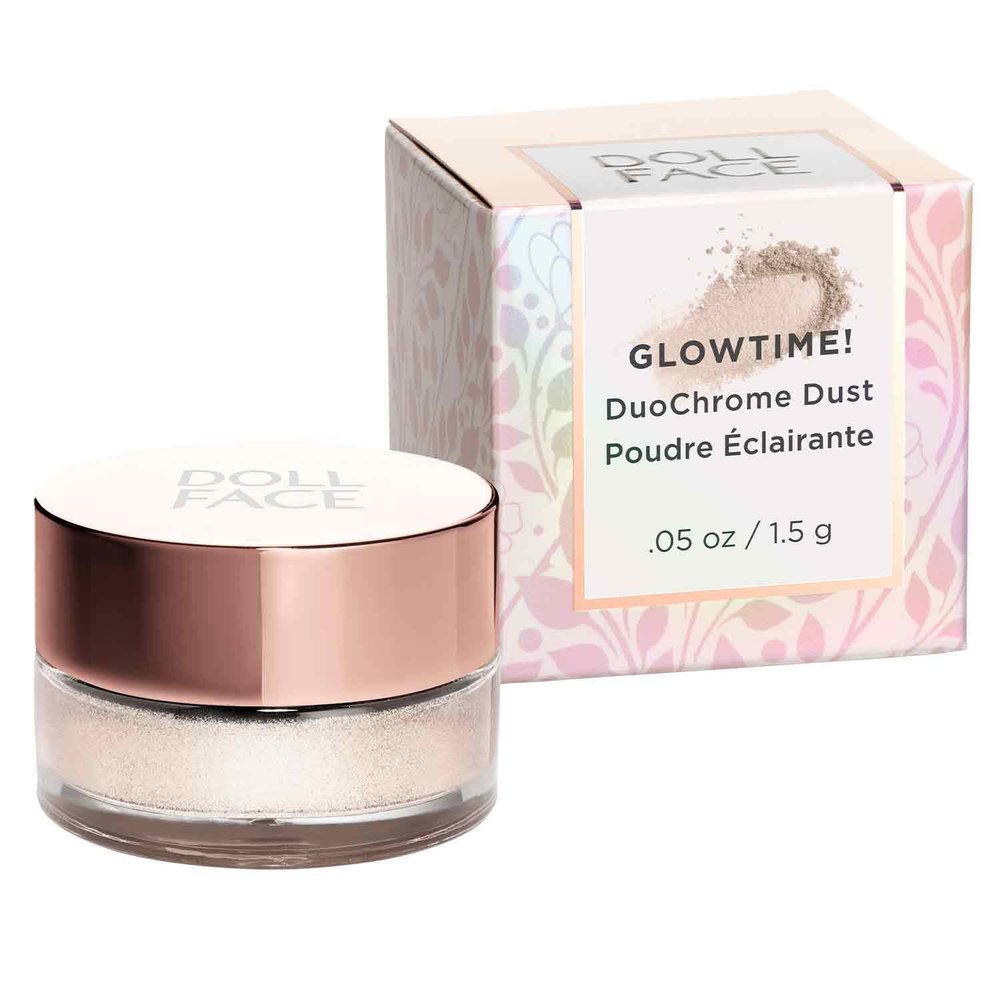 Doll Face Highlighter Makeup, Glowtime! DuoChrome Dust, Holographic Illuminator Loose Powder, Feather-Light Eye, Face & Body Shimmer Make Up (Moonbeam)