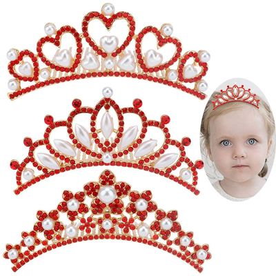 ANBALA Small Tiara Crown with Hair Comb, 3 Pack Mini Princess Crystal Tairas for 2 3 4 5 6 7 8 10 Years Girls Cute Hair Accessories