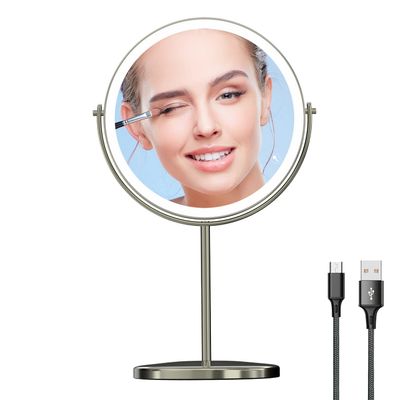 8" Lighted Vanity Mirror with Lights, 1X/10X Magnifying Makeup Mirror, Double Sided 360 Swivel USB Rechargeable, 3 Color Lights, Gifts for Women Mom Teen Girls
