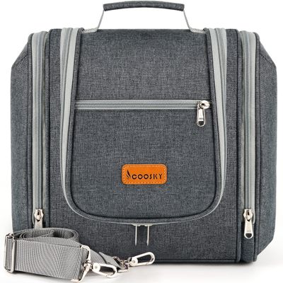 COOSKY Hanging Toiletry Bag for Women & Men, Cruise Ship Travel Essentials, Holds Full Size Shampoo, with Dry and Wet Separation Cosmetic Bag, Makeup Organizer Bag, Bathroom Water-resistant Bag, Grey