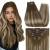 Full Shine Brown Blonde Clip in Hair Extensions Chestnut Brown Ombre Blonde Color 6/60/6 Real Hair Extensions Clip ins 22 Inch Straight Clip in Remy Hair 7 Pcs 120 G view 1