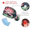 2Pcs Nurse Scrub Caps Women Long Hair, Summer Lotus Patterns Adjustable Working Cap with Button and Sweatband Multicoloured view 3