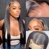 13x6 HD Transparent Lace Front Human Hair Wigs Straight 150% Density Pre Plucked Natural Hairline Bleached Knots Brazilian Virgin Hair With Baby Hair Natural Color for Black Women 16 Inch view 1