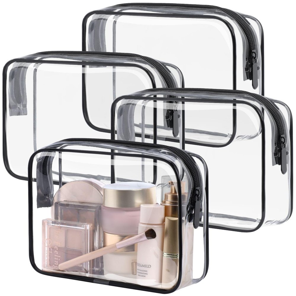 PACKISM Clear Makeup Bags, 4 Pack Quart Size Travel Bag TSA ApprovedTravel for Toiletries, Cosmetic Bags Carry on Clear Toiletry TSA Approved Toiletry, Black