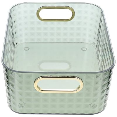 Beavorty Transparent Pattern Makeup Organizer Box Capacity Sundries Storage Basket for Office Snacks Bathroom Essentials and Desktop Organization