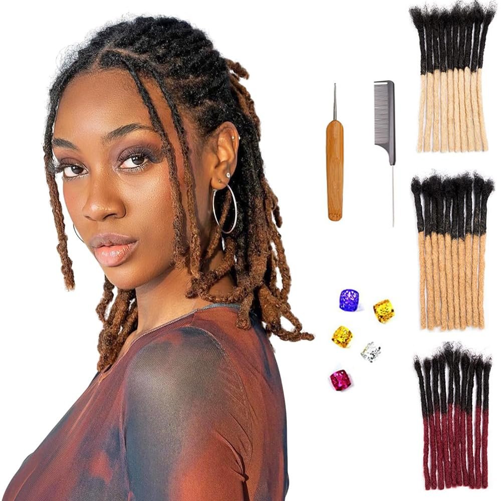 0.6 cm Thickness 8 Inch #T1B/30 30 Strands 100% Real Human Hair Dreadlock Extensions for Men and Women. Handmade for Full Head, Can Be Dyed and Bleached. Dreadlocks Bulk Permanent Locs