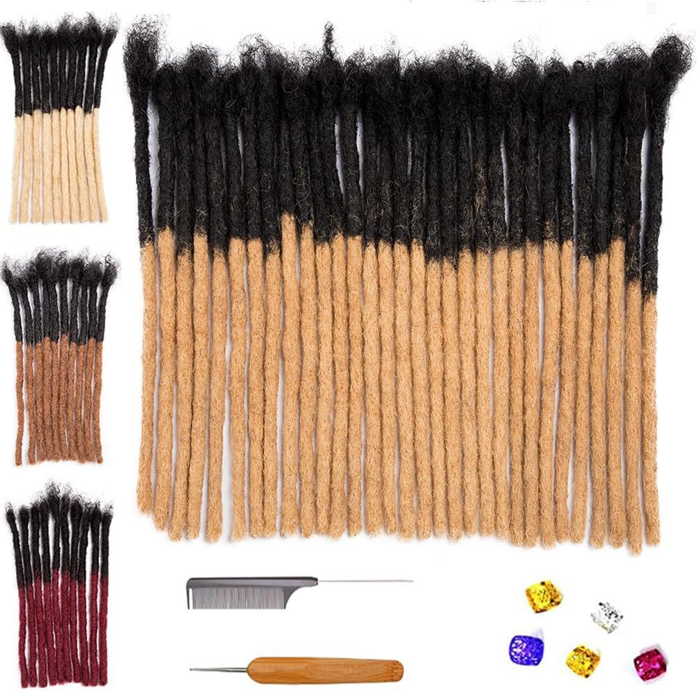 0.6 cm Thickness 14 Inch #T1B/27 60 Strands 100% Real Human Hair Dreadlock Extensions for Men and Women. Handmade for Full Head, Can Be Dyed and Bleached. Dreadlocks Bulk Permanent Locs