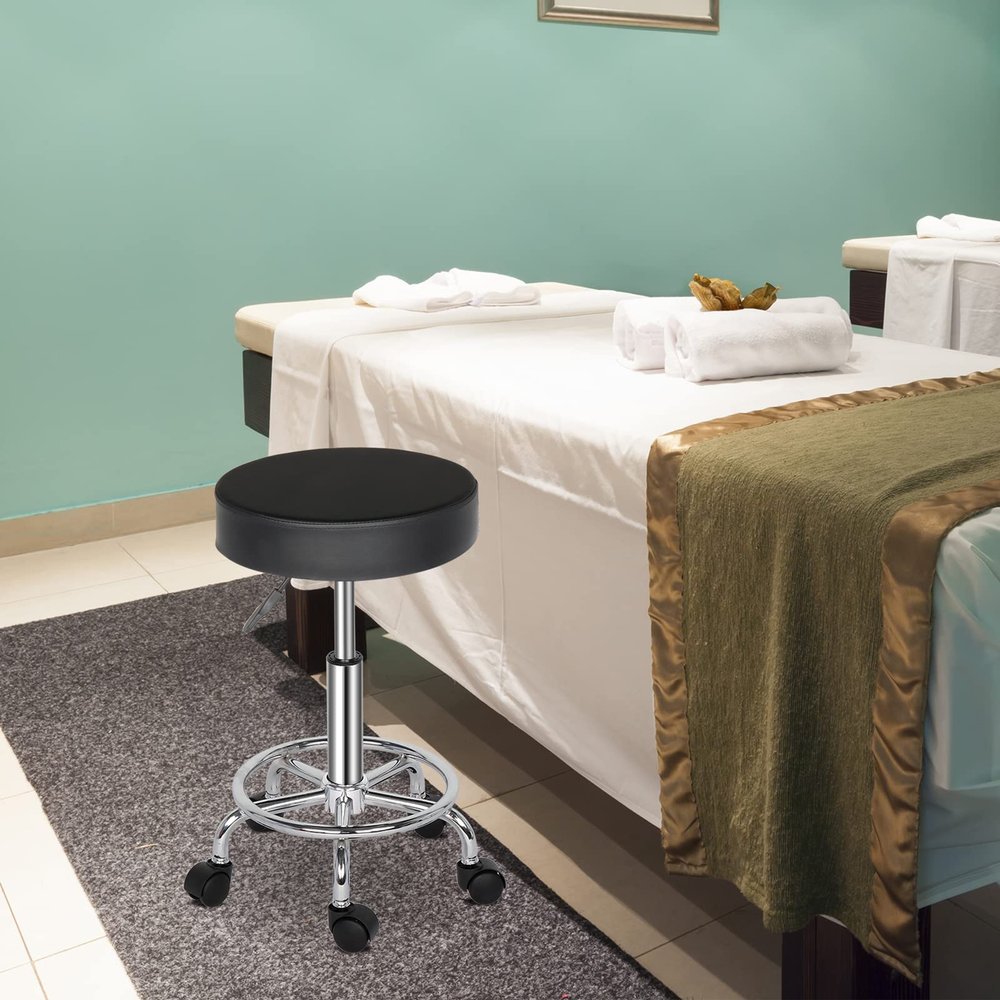 Bituman Adjustable Rolling Swivel Stool Bar Chairs, PU Leather Counter Height Stool Heavy Duty Barstools with Foot Rest for Lab Massage Salon Spa Drafting Nail Teach