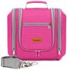 COOSKY Hanging Travel Toiletry Bag for Women and Men, 6 Organizer Compartments, Extra Large Toiletries Bag, Bathroom Cosmetic Bag, Water-resistant Makeup Bag, Holds Full-Size Shampoo, Rose Red view 1