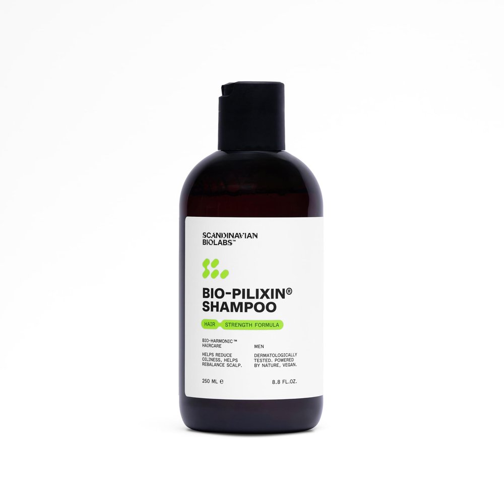 Scandinavian Biolabs Bio-Pilixin Shampoo For Men | Strengthens Hair, Helps Greasiness, Balances Scalp, Eucalyptus Aroma, Dermatologically Tested, Made in Denmark, 250 mL/ 8.8 Oz