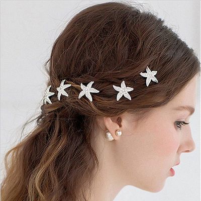 Personalized Fashion Hair Accessories Headdress U-clip Starfish Bride Hair Insert Dish Hair Device U-pin Rhinestone Alloy Hairpin Set (6 PCS)