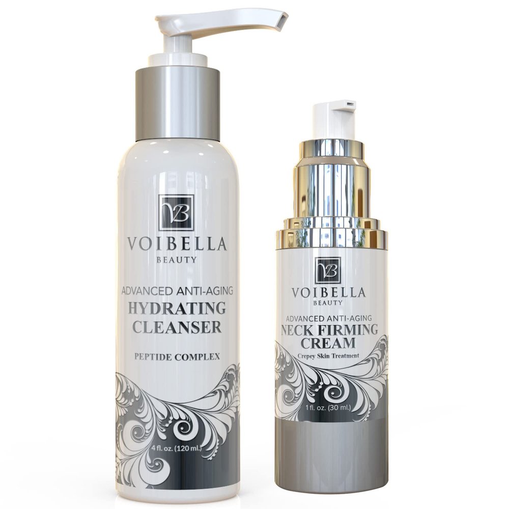 VOIBELLA BEAUTY Neck Cleansing and Firming Combo - Hydrating Cleanser + Neck Firming Cream for Men and Women for Hydrating and Smoothing Skin