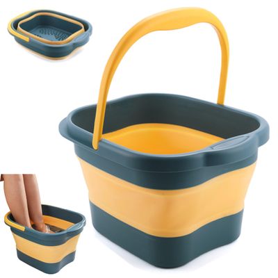 DoroSun Collapsible Foot Bath Basin Tub for Soaking Feet, Plastic Foldable Foot Spa Bucket Tools with Handle and Massager Acupoint for Camping Travel