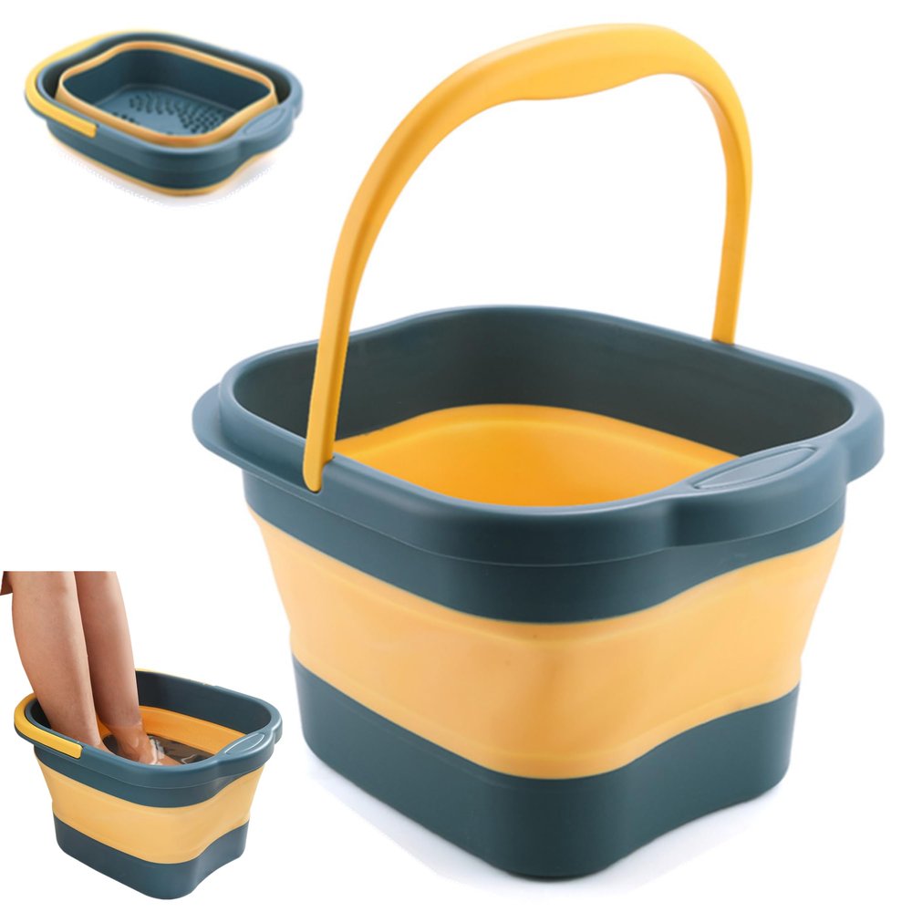 DoroSun Collapsible Foot Bath Basin Tub for Soaking Feet, Plastic Foldable Foot Spa Bucket Tools with Handle and Massager Acupoint for Camping Travel