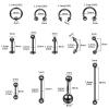 58PCS Body Piercing Kit Surgical Steel 14G 16G BCR CBR Labret Lip Rings Cartilage Daith Earrings Belly Button Rings Nose Septum Piercing Jewelry Needles Gloves Clamps Tools view 2